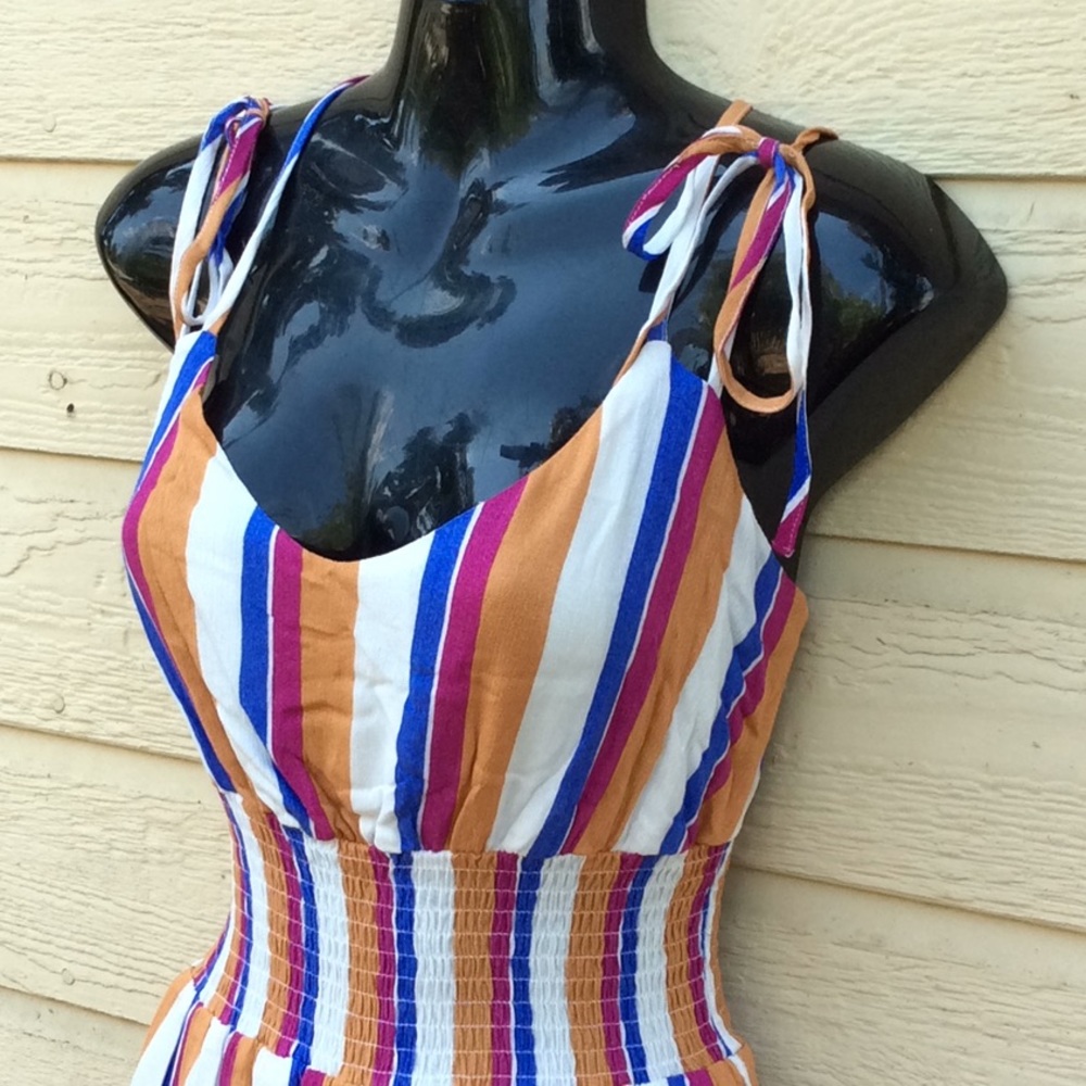 Stripe Design Smocked Tiered Dress - Picture 3 of 9